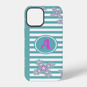 Coque iPhone 12 Fleurs Artdeco dans le style rétro avec monogramme