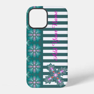 Coque iPhone 12 Fleurs Artdeco de style rétro, ajoutez votre nom