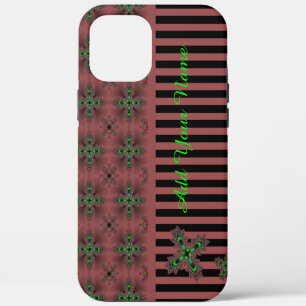 Coque iPhone 12 Pro Max Fleurs Artdeco de style rétro, ajoutez votre nom