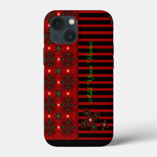 Etui iPhone 13 Mini Fleurs Artdeco de style rétro, ajoutez votre nom