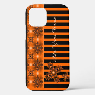 Coque iPhone 12 Pro Fleurs Artdeco de style rétro, ajoutez votre nom