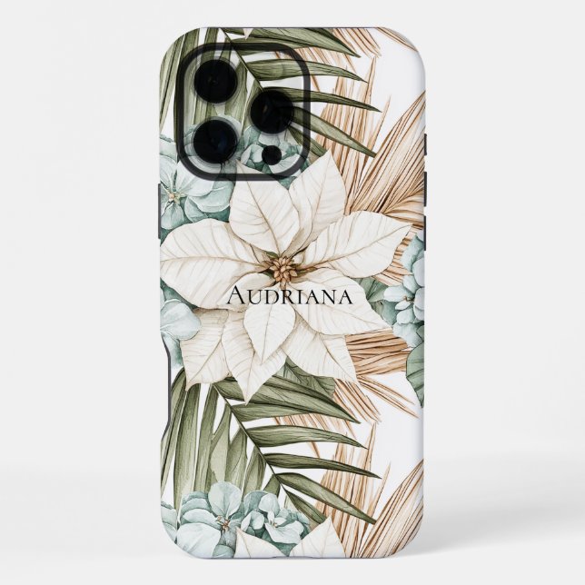 Coque iPhone Fleurs blanches bleues tropicales (Verso)