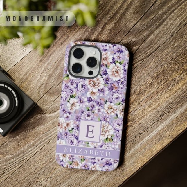 Coque iPhone Fleurs blanches florales bleues personnalisables (Customizable Blue Purple Floral White Flowers iPhone Case)