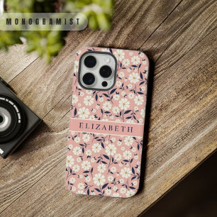 Coque iPhone 15 Pro Max Fleurs blanches florales pêche rose personnalisabl