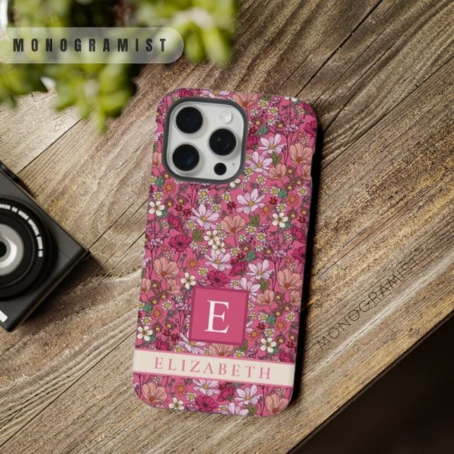Coque iPhone Fleurs blanches personnalisables Rose Floral (Customizable White Flowers Pink Floral iPhone Case)