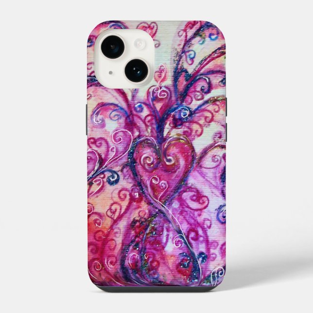 Coque iPhone FLEURS BLANCHES rose vif violet rouge violet (Verso)