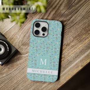 Coque iPhone 15 Pro Max Fleurs Blanches Roses Florales Bleues Personnalisa