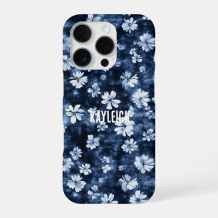 Coque iPhone 16 Pro Fleurs Bleu Denim