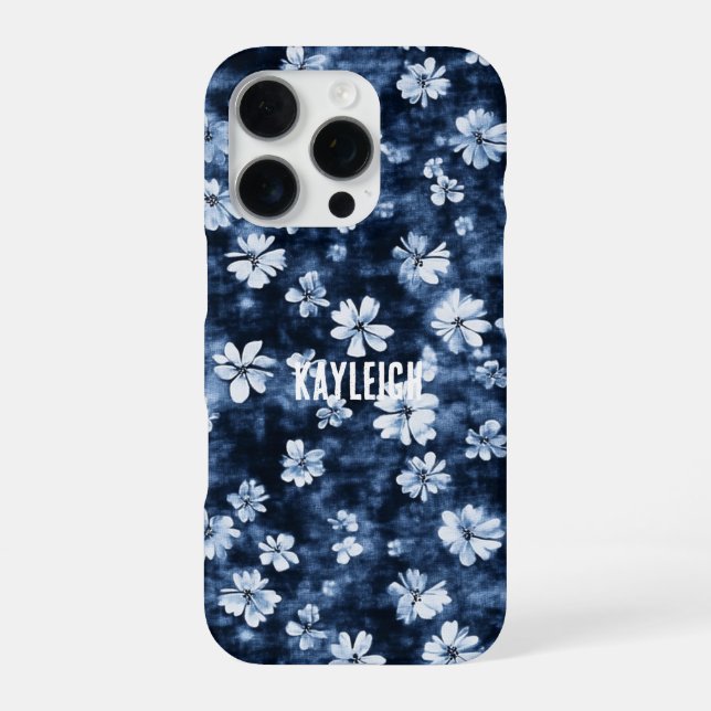 Coque iPhone Fleurs bleues Denim (Verso)