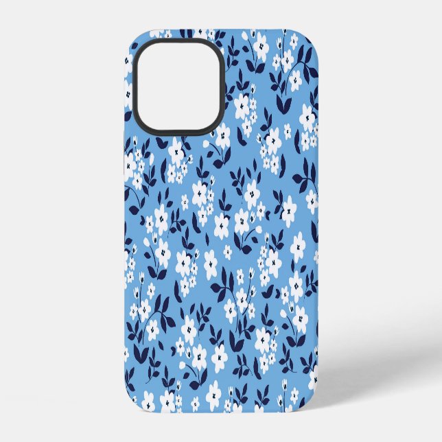 Coque iPhone Fleurs Bleues et Blanches : Vintage (Verso)