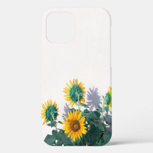 Coque iPhone 12 Fleurs bleues et jaunes sur le mur blanc