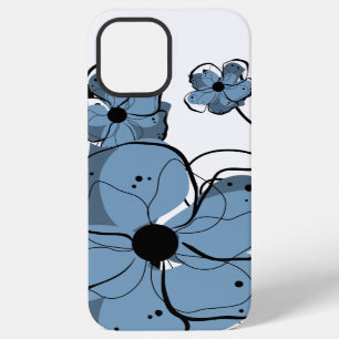Coque iPhone 12 Pro Max Fleurs bleues et noires modernes féminines