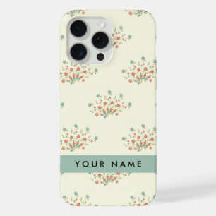 Coque iPhone 15 Pro Max Fleurs bleues et rouges, Bleu, Votre nom