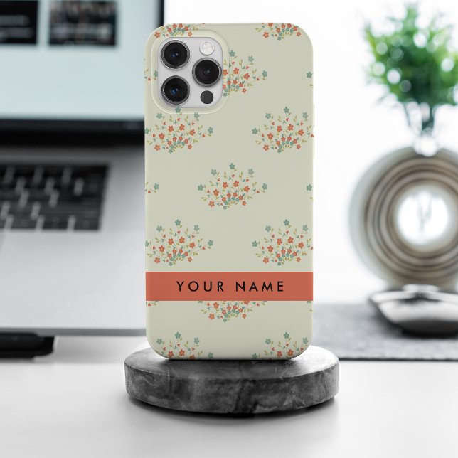 Coque iPhone Fleurs bleues et rouges, rouge, ton nom (Créateur téléchargé)