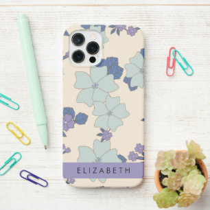 Coque iPhone 12 Pro Fleurs Bleues, Fleurs Violettes, Floral, Votre Nom