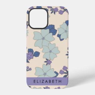 Coque iPhone 12 Pro Fleurs bleues, Fleurs violettes, Floral, Votre Nom