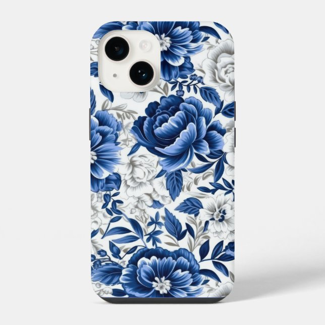 Coque iPhone Fleurs bleues Indigo (Verso)
