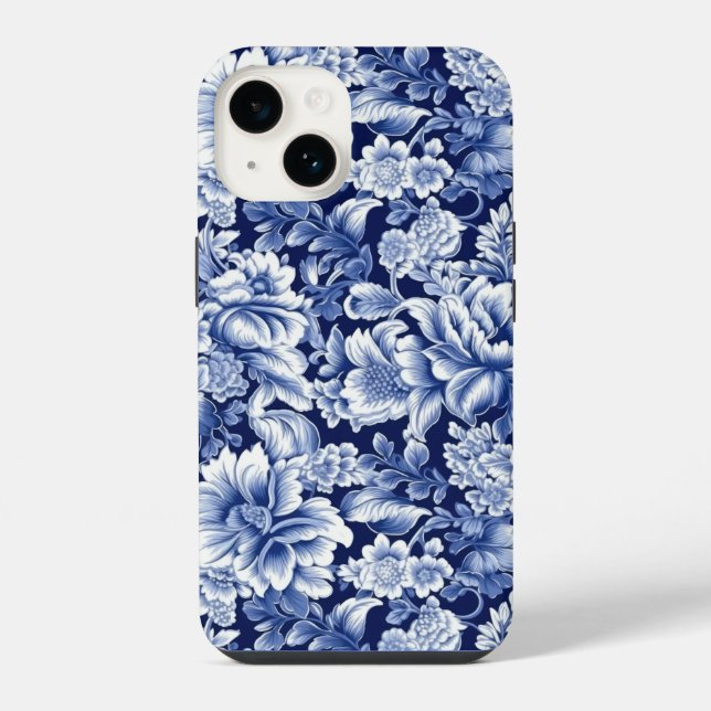 Coque iPhone Fleurs bleues Indigo (Verso)