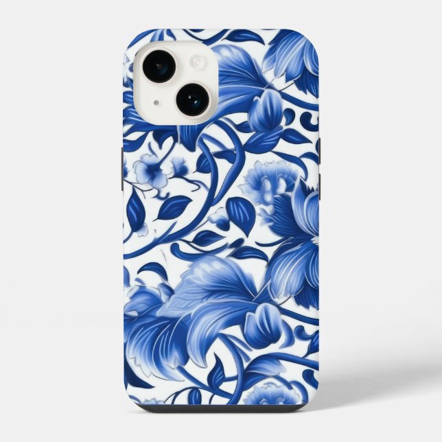 Coque iPhone Fleurs bleues Indigo (Verso)