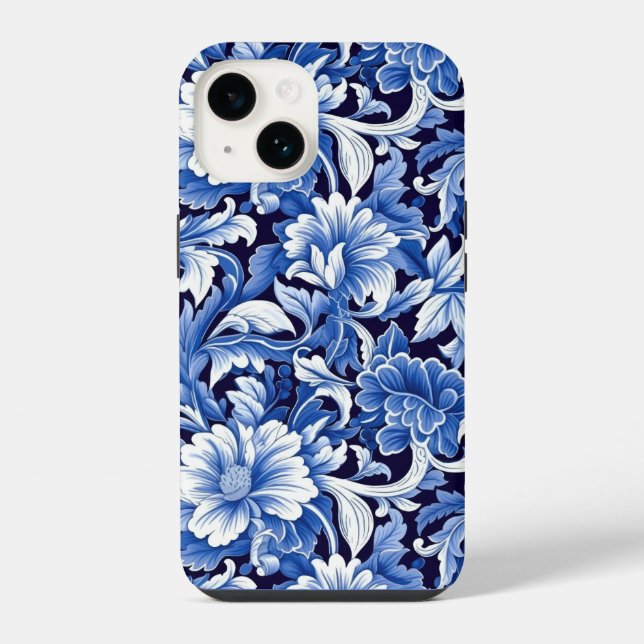 Coque iPhone Fleurs bleues Indigo (Verso)