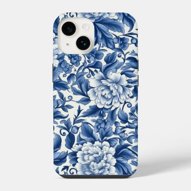 Coque iPhone Fleurs bleues Indigo (Verso)