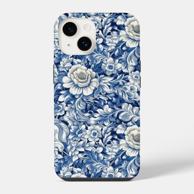 Coque iPhone Fleurs bleues Indigo (Verso)