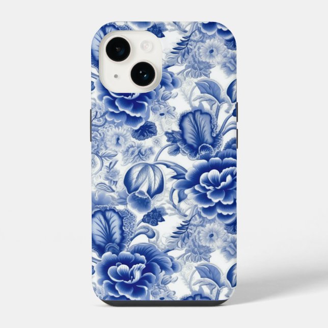 Coque iPhone Fleurs bleues Indigo (Verso)