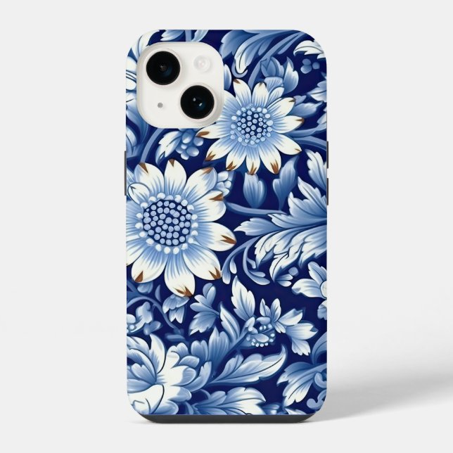 Coque iPhone Fleurs bleues Indigo (Verso)