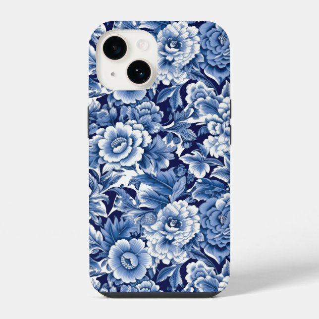 Coque iPhone Fleurs bleues Indigo (Verso)