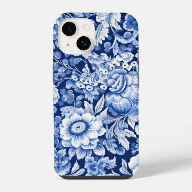 Coque iPhone Fleurs bleues Indigo (Verso)