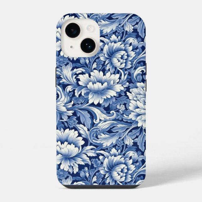 Coque iPhone Fleurs bleues Indigo (Verso)