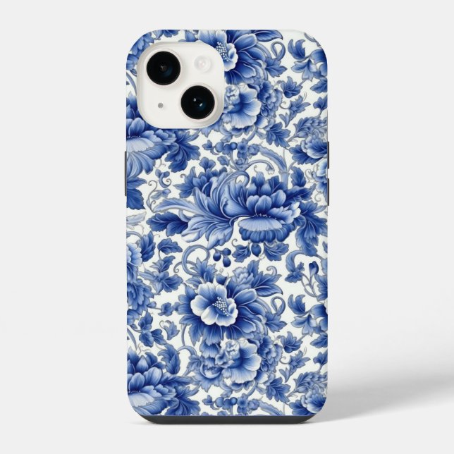 Coque iPhone Fleurs bleues Indigo (Verso)
