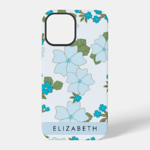 Coque iPhone 12 Pro Fleurs Bleues, Motif De Fleurs, Votre Nom