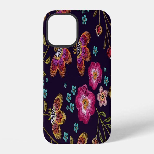 Coque iPhone Fleurs brodées : motif sans couture de mode (Verso)