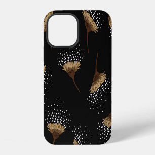 Coque iPhone 12 Fleurs Brown, arrière - plan noir sans soudure.