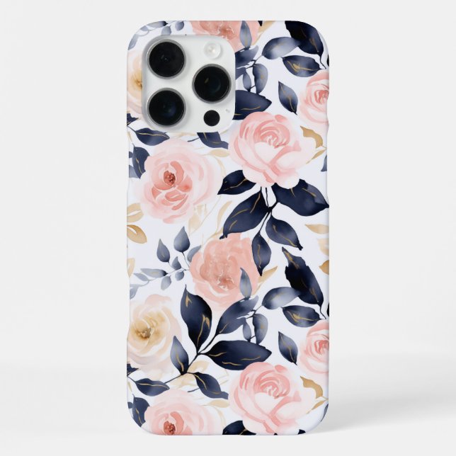 Coque iPhone Fleurs Chic Bleu Rose (Verso)