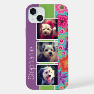 Coque iPhone 15 Plus Fleurs colorées 3 Collage photo Personnalisé