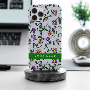 Coque iPhone 15 Pro Max Fleurs Colorées, Fond Bleu, Vert