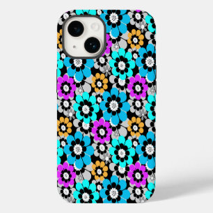 Coque Pour iPhone 14 Fleurs colorées marguerites Bleu Turquoise Violet