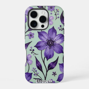 Coque iPhone 16 Pro Fleurs Cosmos Artistiques sur Bleu