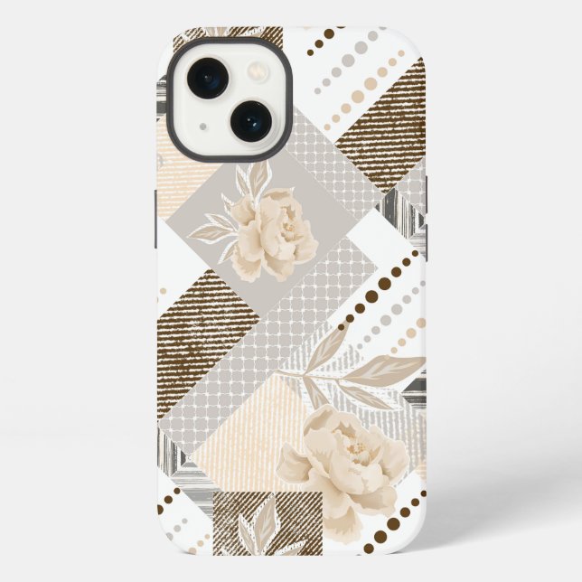 Coque iPhone Fleurs crème sur fond blanc (Verso)