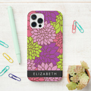 Coque iPhone 12 Pro Fleurs Dahlia, Fleurs Colorées, Votre Nom