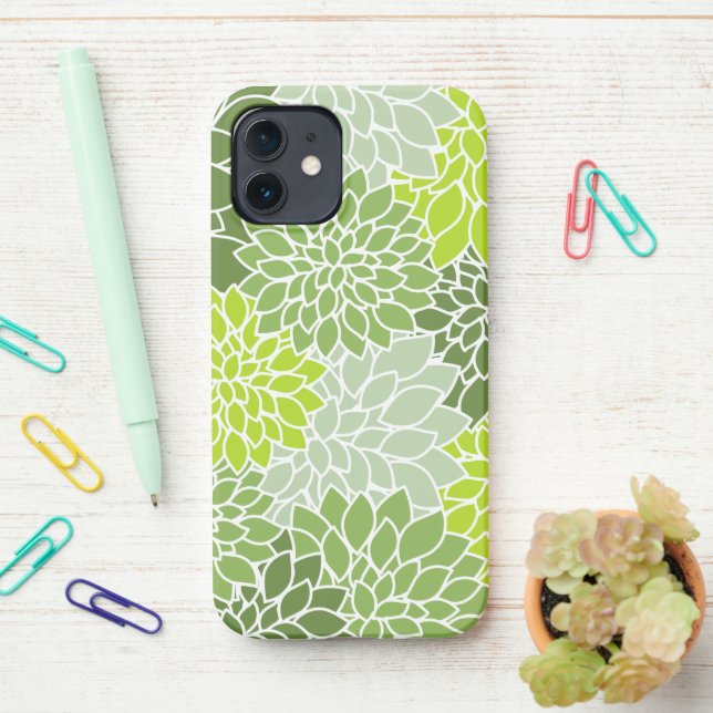 Coque iPhone Fleurs Dahlia, Motif De Fleurs, Dahlia Verte (Sur le bureau)