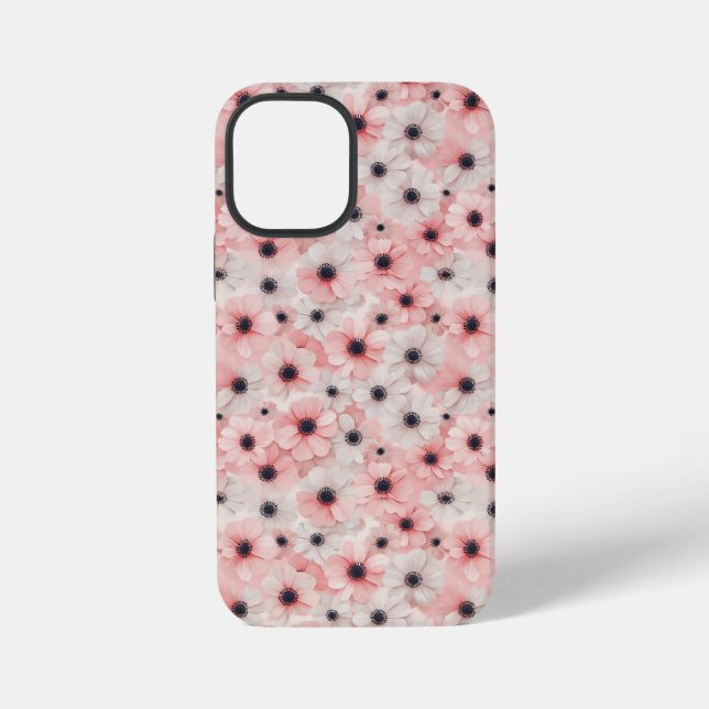 Coque iPhone Fleurs d'anémone roses et blanches douces (Verso)