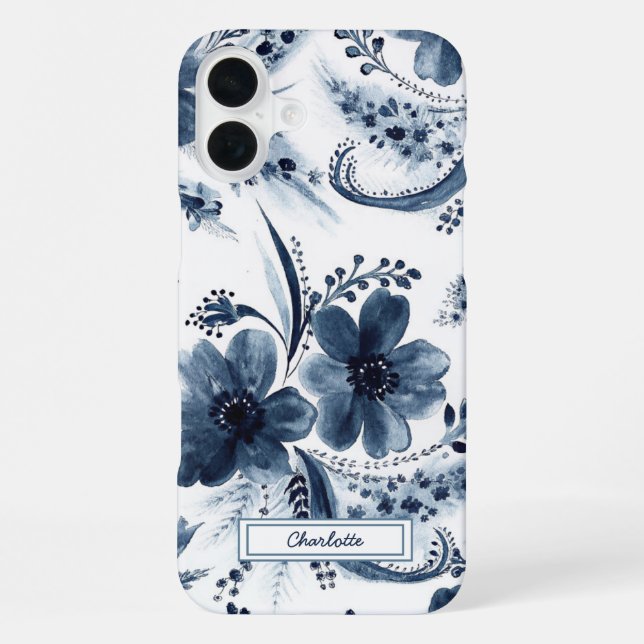 Coque iPhone Fleurs de aquarelle bleue (Verso)