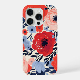 Coque iPhone 15 Pro Fleurs de aquarelle florale moderne colorée rouge