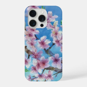 Coque iPhone 15 Pro Fleurs de cerisier à l'aquarelle peintes à la main
