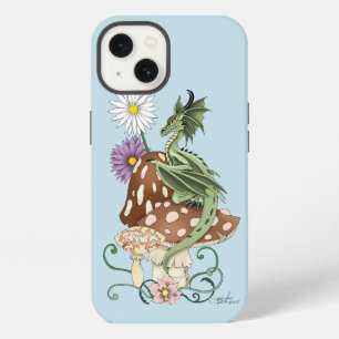 Etui iPhone 13 Fleurs de Champignon Dragon Fantastique Vert Capri