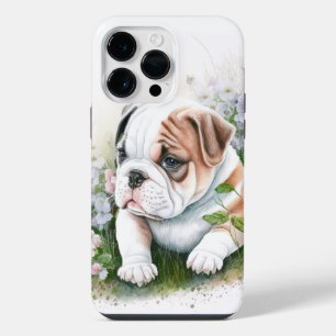 COQUE POUR POUR iPhone 14 PRO MAX FLEURS DE CHIOT BOULEDOGUE À L'AQUARELLE ADORABLES