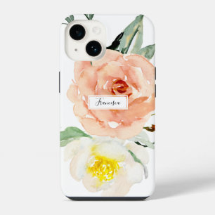 Coque Pour iPhone 14 Fleurs de corail aquarelle féminine monogramme